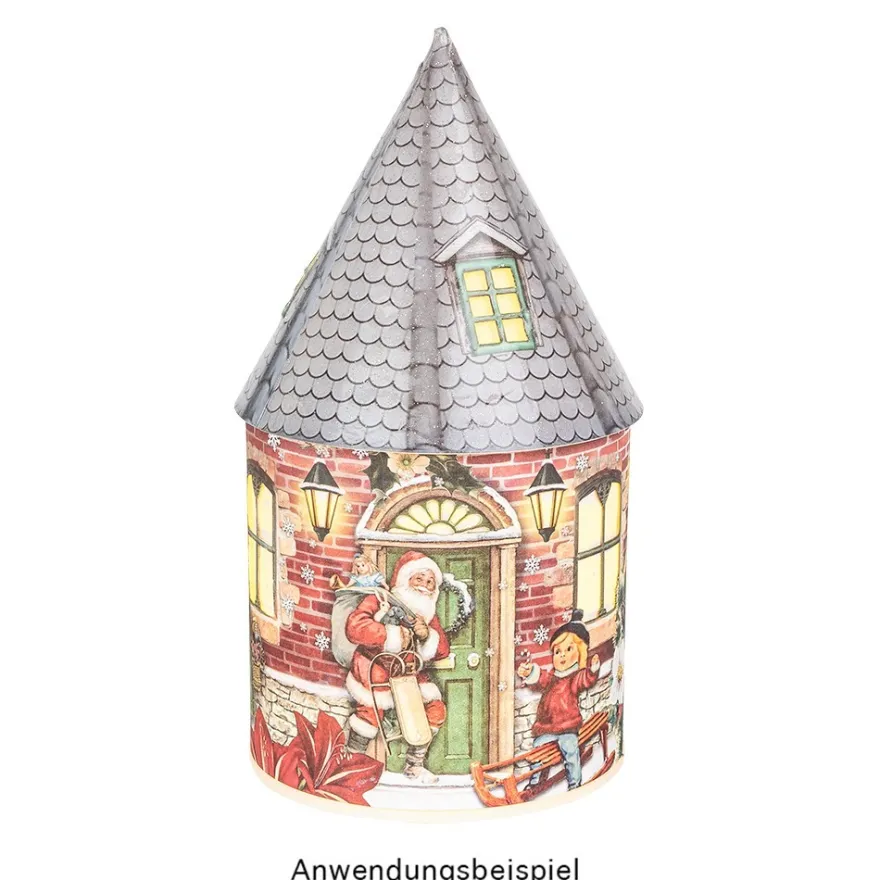 LED-Lichthaus, Nostalgische Weihnacht 6, Ø 11cm, 22cm hoch, inkl. Draht-Lichterkette, mit Timer