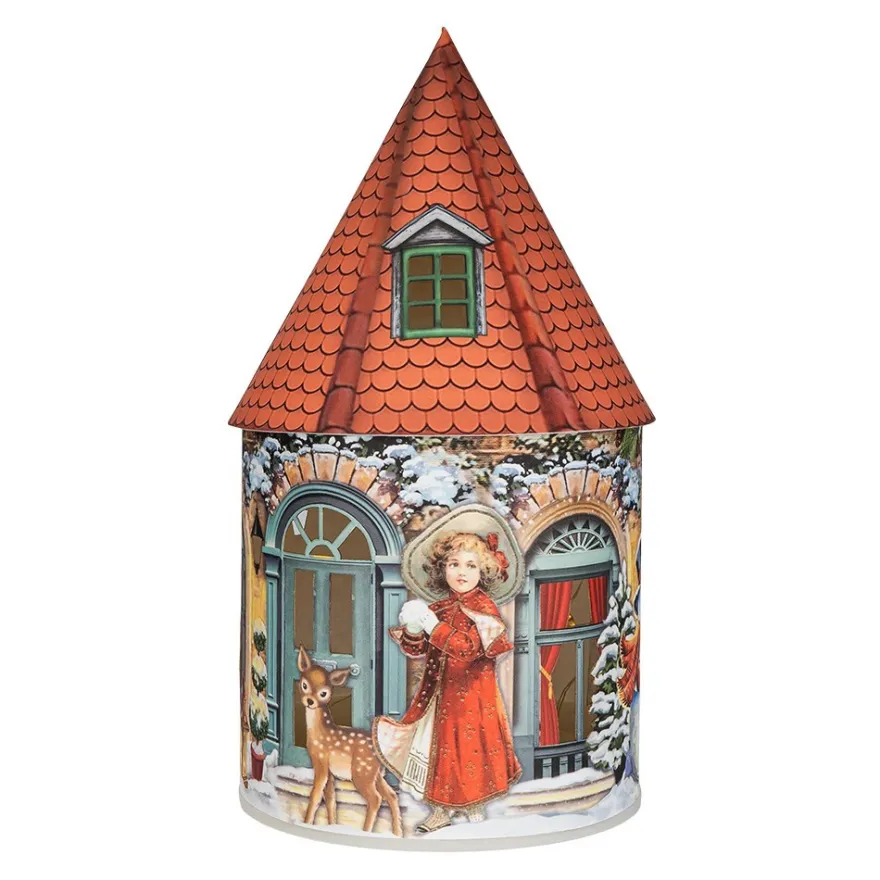 LED-Lichthaus, Nostalgische Weihnacht 3, Ø 11cm, 22cm hoch, inkl. Draht-Lichterkette, mit Timer