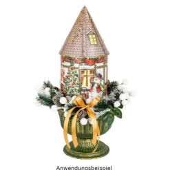 LED-Lichthaus, Nostalgische Weihnacht 7, Ø 11cm, 22cm hoch, inkl. Draht-Lichterkette, mit Timer