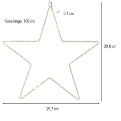LED-Metallstern zum Aufhängen, 29,7cm x 0,4cm x 29,8cm, 80 LEDs, inkl. Timer