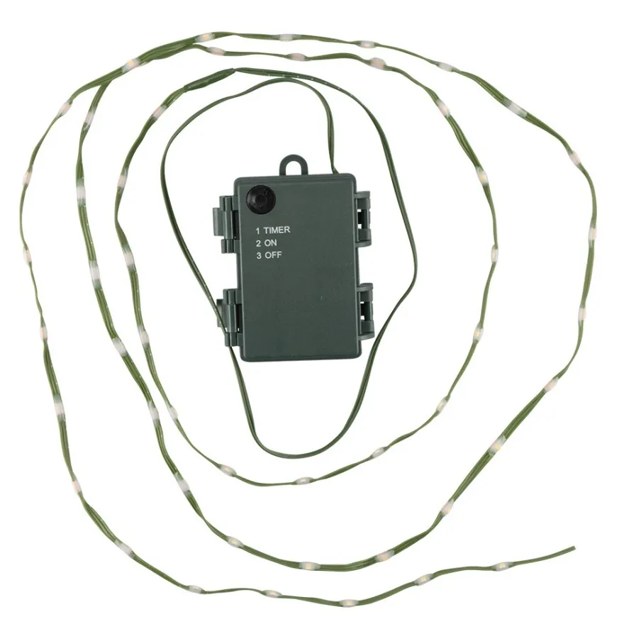 LED-Micro-Lichterkette, warmweiß, inkl. Timer, grünes Soft-Kabel, 50er
