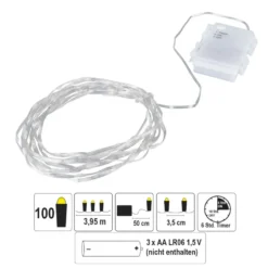 LED-Micro-Lichterkette, warmweiß, inkl. Timer, transparentes Soft-Kabel, 100er