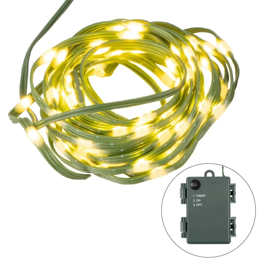 LED-Micro-Lichterkette, warmweiß, inkl. Timer, grünes Soft-Kabel, 100er