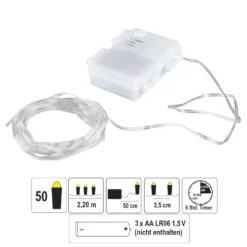 LED-Micro-Lichterkette, warmweiß, inkl. Timer, transparentes Soft-Kabel, 50er