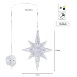 LED-Octa-Sterne, 21,3cm x 16,4cm, warmweiß, transparent, klar, inkl. Timer, 2 Stück