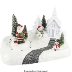 LED-Podest mit Drehbühne, Diorama Berglandschaft, 8 LED-Lämpchen, warmweiß, Timer-Funktion
