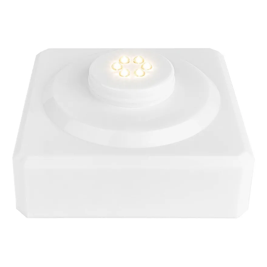 LED-Podest, quadratisch, 9cm x 9cm x 4,2cm, weiß, 6 LEDs, warmweiß, Timer-Funktion