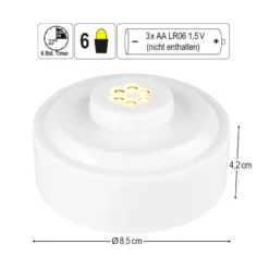 LED-Podest, rund, Ø 8,5cm, 4,2cm hoch, weiß, 6 LEDs, mit Farbwechsel, Timer-Funktion
