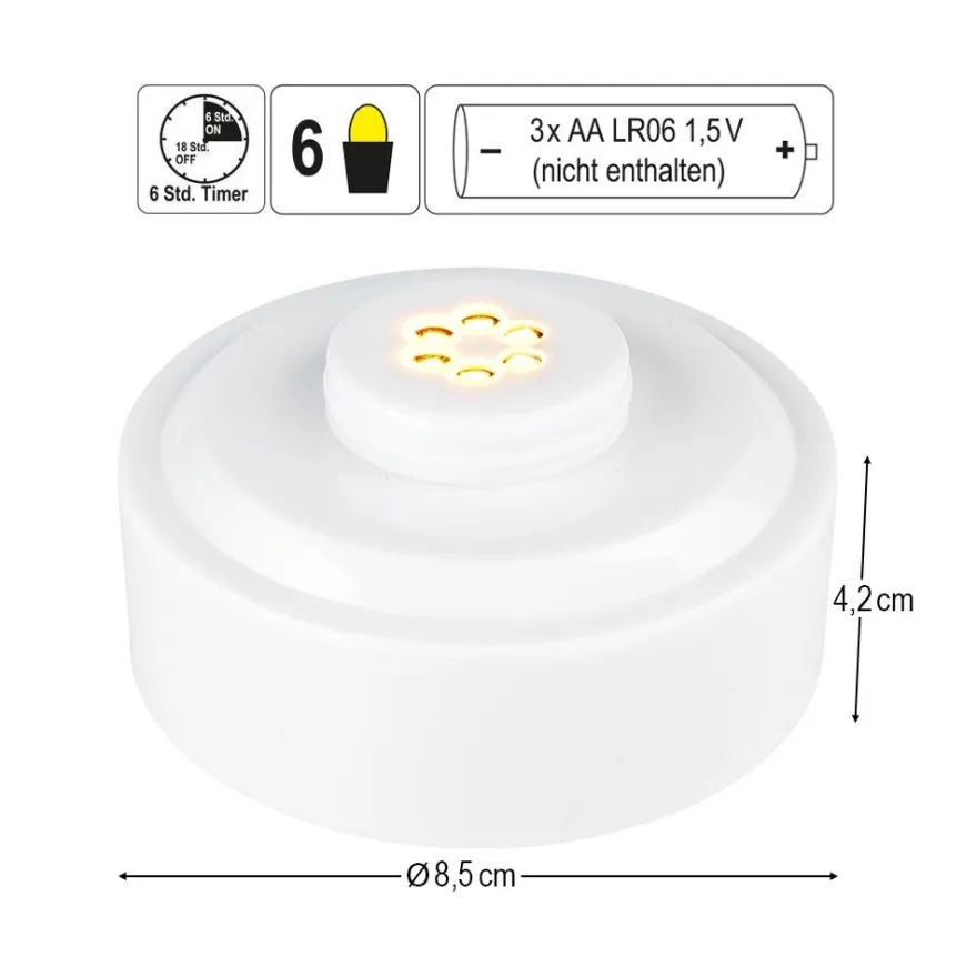 LED-Podest, rund, Ø 8,5cm, 4,2cm hoch, weiß, 6 LEDs, mit Farbwechsel, Timer-Funktion