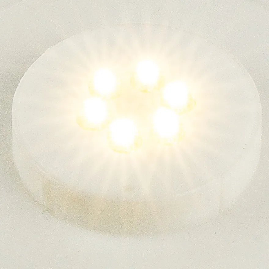 LED-Podest, rund, Ø 8,5cm, 4,2cm hoch, weiß, 6 LEDs, warmweiß, Timer-Funktion