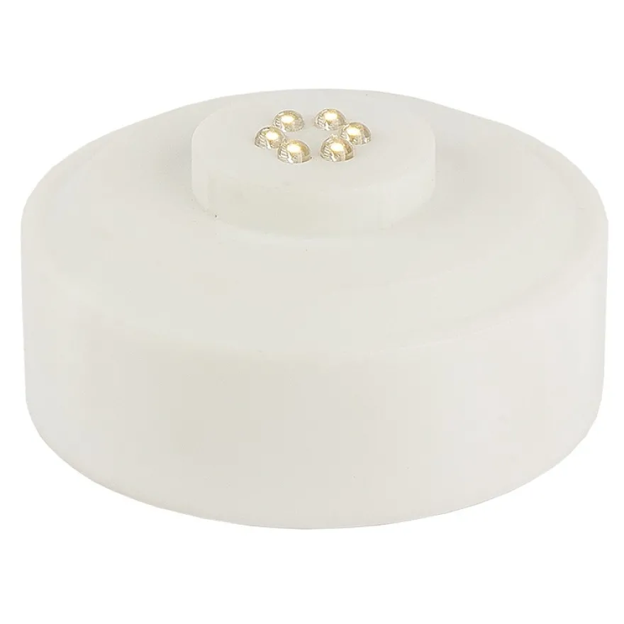 LED-Podest, rund, Ø 8,5cm, 4,2cm hoch, weiß, 6 LEDs, warmweiß, Timer-Funktion