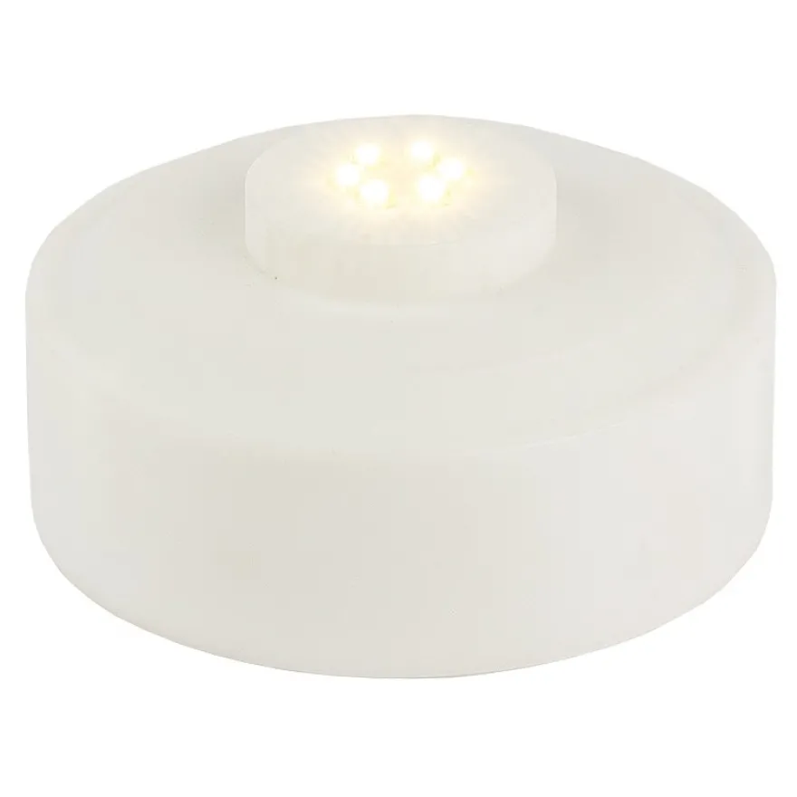 LED-Podest, rund, Ø 8,5cm, 4,2cm hoch, weiß, 6 LEDs, warmweiß, Timer-Funktion