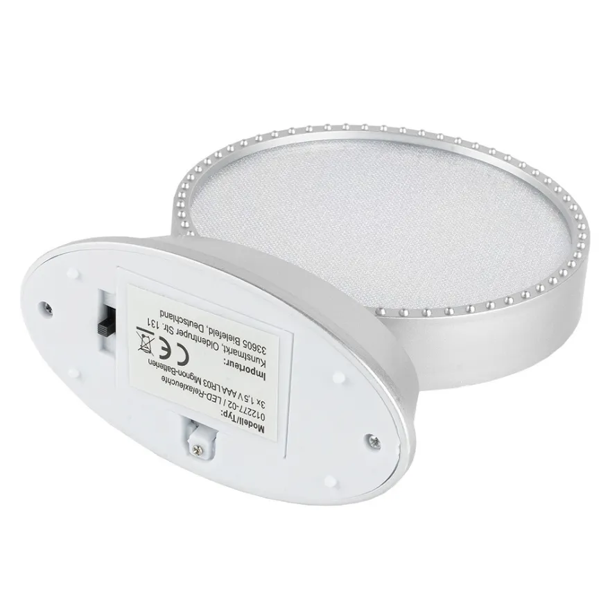 LED-Relaxleuchte, Rundform, Ø 11,7cm, Diamant-Lichteffekt-Folie, inkl. Batterien, silber
