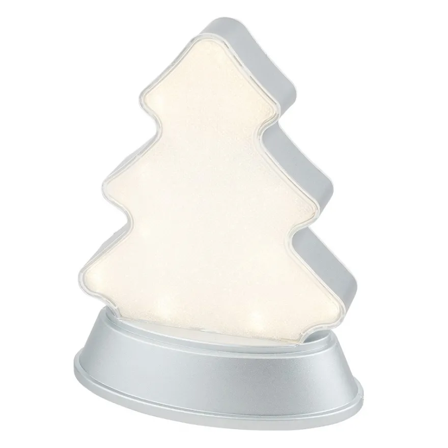 LED-Relaxleuchte, Tannenbaum, 14,5cm x 12cm, Diamant-Lichteffekt-Folie, inkl. Batterien, silber