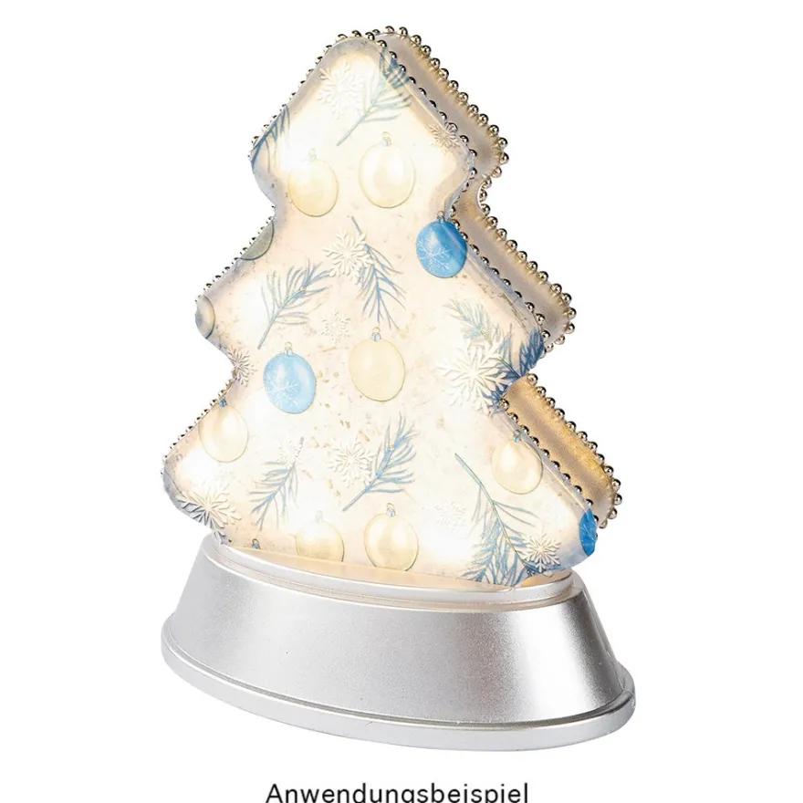LED-Relaxleuchte, Tannenbaum, 14,5cm x 12cm, Diamant-Lichteffekt-Folie, inkl. Batterien, silber