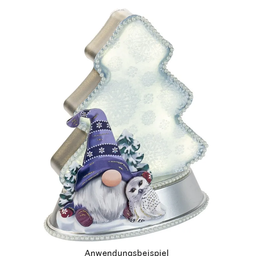 LED-Relaxleuchte, Tannenbaum, 14,5cm x 12cm, Diamant-Lichteffekt-Folie, inkl. Batterien, silber