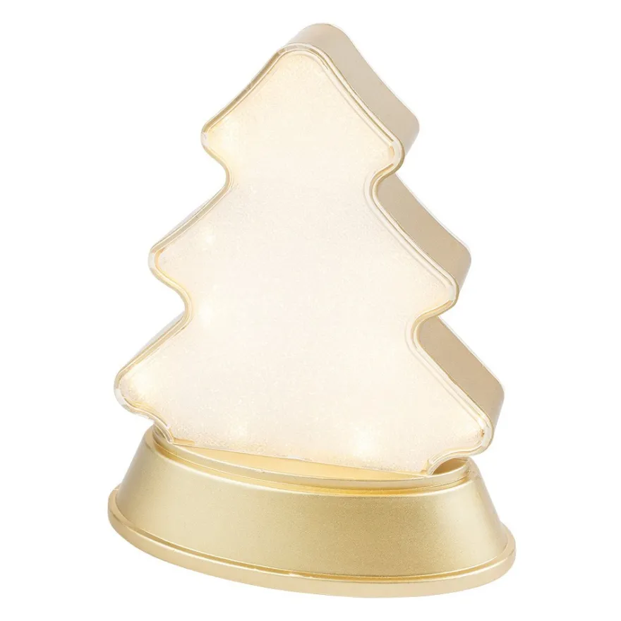LED-Relaxleuchte, Tannenbaum, 14,5cm x 12cm, Diamant-Lichteffekt-Folie, inkl. Batterien, hellgold