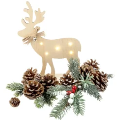 LED-Rentier, Holz, Rentier: 23cm x 17cm x 0,5cm, mit Fuß, 5 LEDs, warmweiß