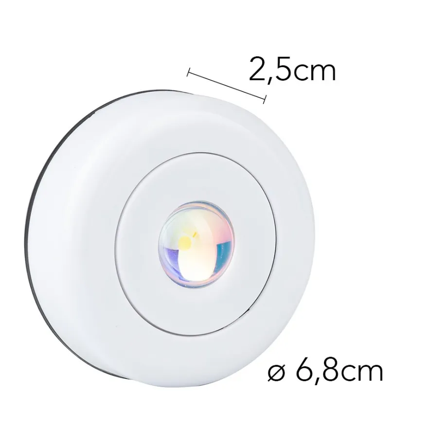 LED-Spot, zum Kleben, Ø6,8cm, 2,5cm hoch, Regenbogen-Lichteffekt
