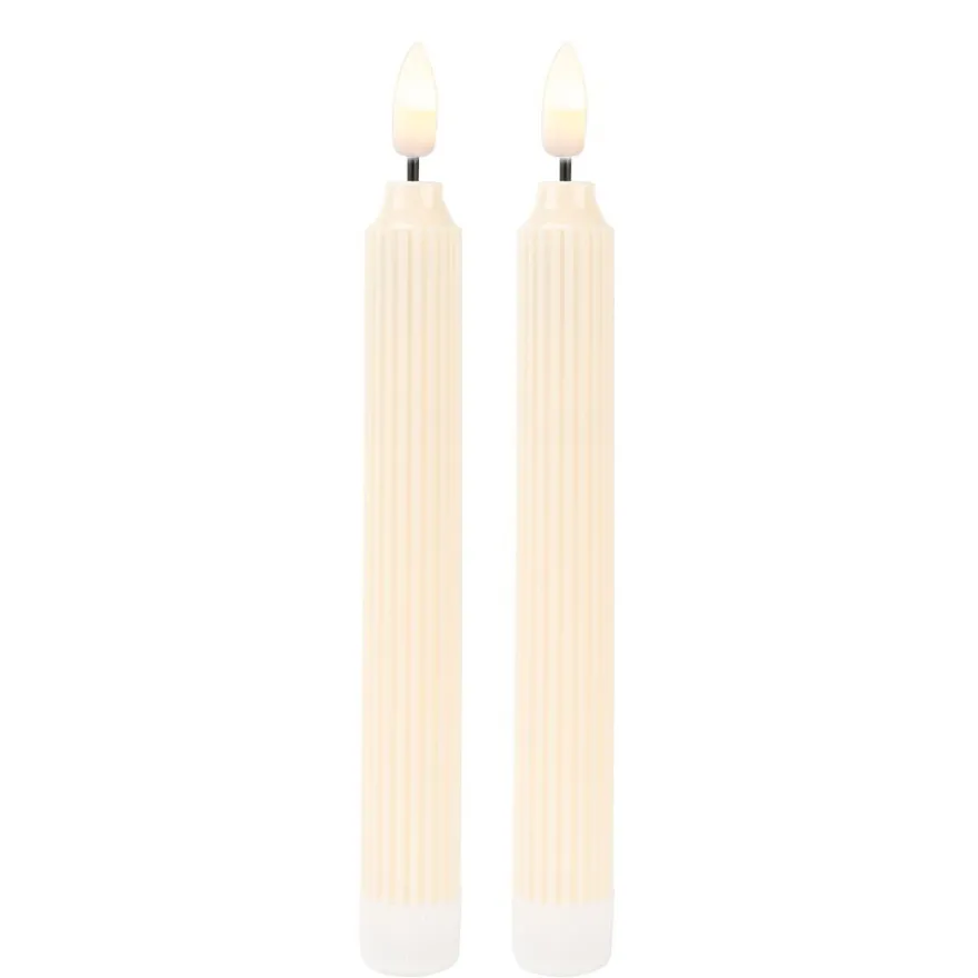 LED-Stabkerzen, creme, Ø2cm, 19cm hoch, LED in warmweiß, mit Flacker-Effekt und Timer, 2 Stück