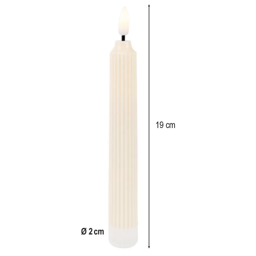 LED-Stabkerzen, creme, Ø2cm, 19cm hoch, LED in warmweiß, mit Flacker-Effekt und Timer, 2 Stück