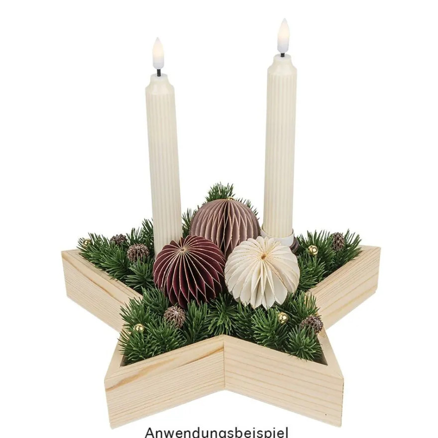 LED-Stabkerzen, creme, Ø2cm, 19cm hoch, LED in warmweiß, mit Flacker-Effekt und Timer, 2 Stück