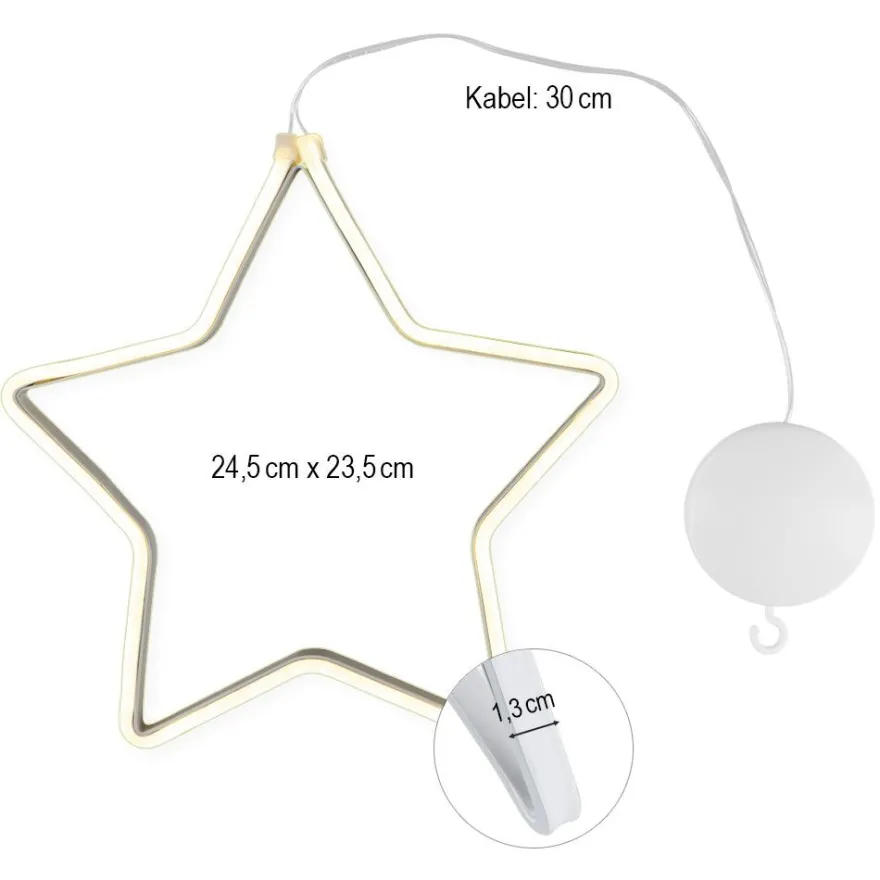 LED-Stern, 24,5cm x 23,5cm x 1,3cm, Lichterband in warmweiß, inkl. Timer