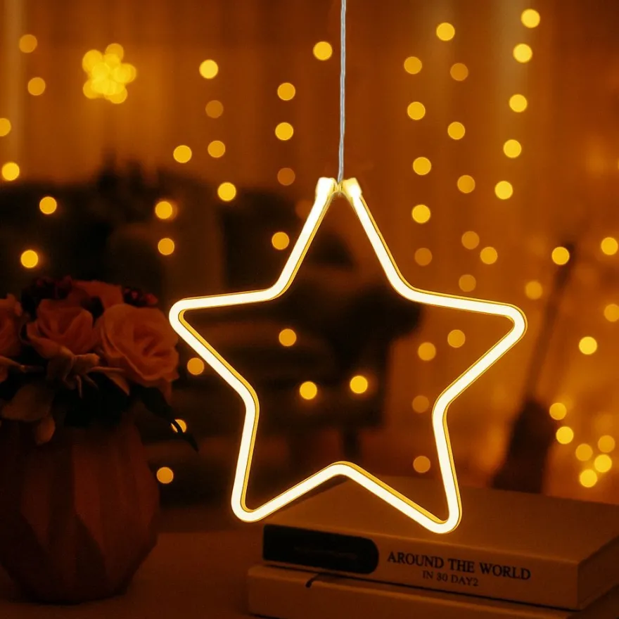 LED-Stern, 24,5cm x 23,5cm x 1,3cm, Lichterband in warmweiß, inkl. Timer