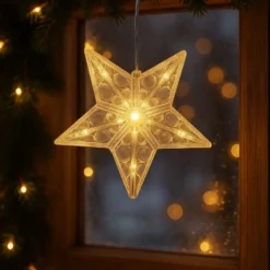 LED-Sterne mit Linsenreflexion, 14,6cm x 3,5cm x 14cm, warmweiß, inkl. Timer, 2 Stück