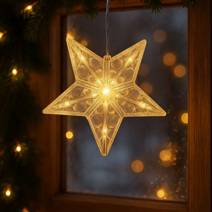 LED-Sterne mit Linsenreflexion, 14,6cm x 3,5cm x 14cm, warmweiß, inkl. Timer, 2 Stück