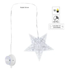 LED-Sterne mit Linsenreflexion, 14,6cm x 3,5cm x 14cm, warmweiß, inkl. Timer, 2 Stück