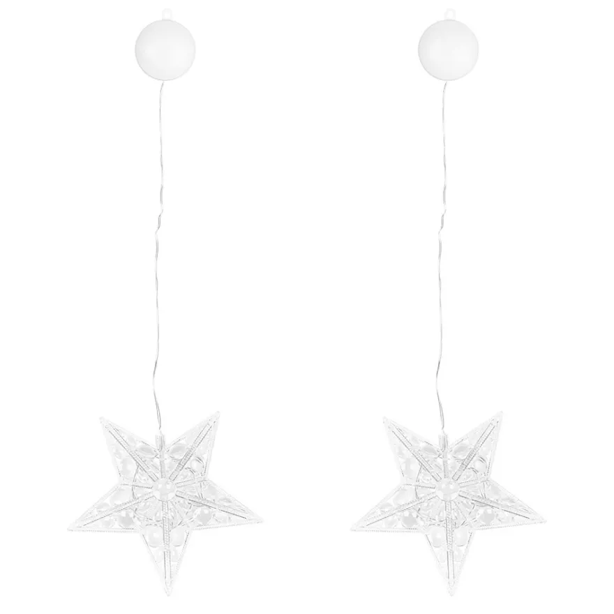 LED-Sterne mit Linsenreflexion, 14,6cm x 3,5cm x 14cm, warmweiß, inkl. Timer, 2 Stück