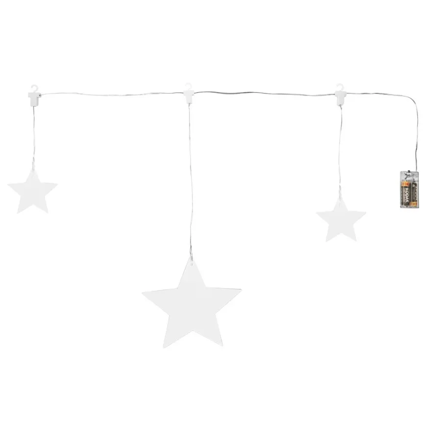 LED-Sternen-Girlande, 3 klare, flache Sterne, warmweiß, 3 Stück