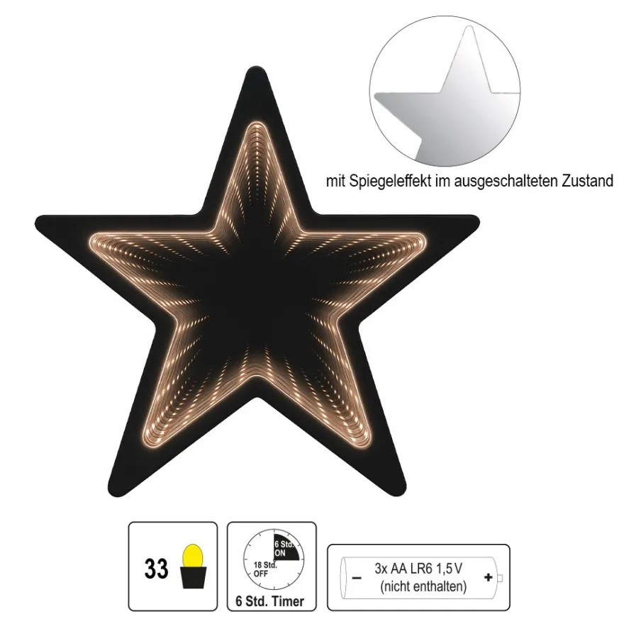 LED-Stern Infinity, 20cm x 1,2cm x 19cm, warmweiß, inkl. Timer