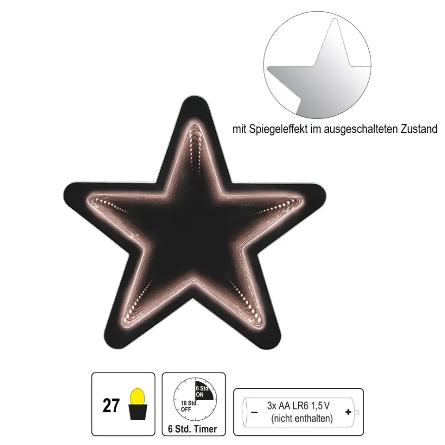 LED-Stern Infinity, 15cm x 1,2cm x 14,2cm, warmweiß, inkl. Timer