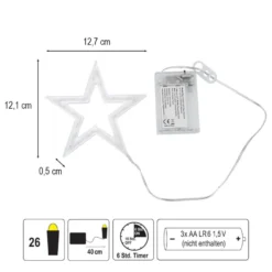 LED-Stern-Rahmen zum Aufhängen, 2 Größen, 26/49 LEDs in Warmweiß, Timer-Funktion, 2 Stück
