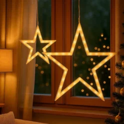 LED-Stern-Rahmen zum Aufhängen, 2 Größen, 26/49 LEDs in Warmweiß, Timer-Funktion, 2 Stück