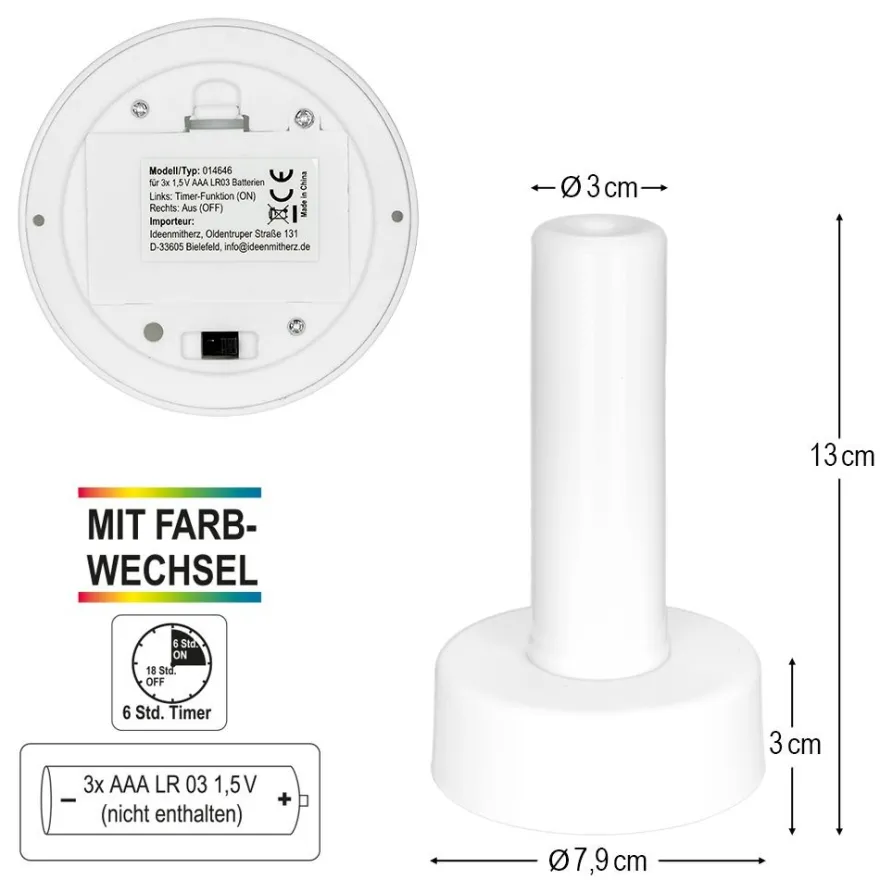 LED-Säule, mit Farbwechsel, 13cm hoch, inkl. Timer