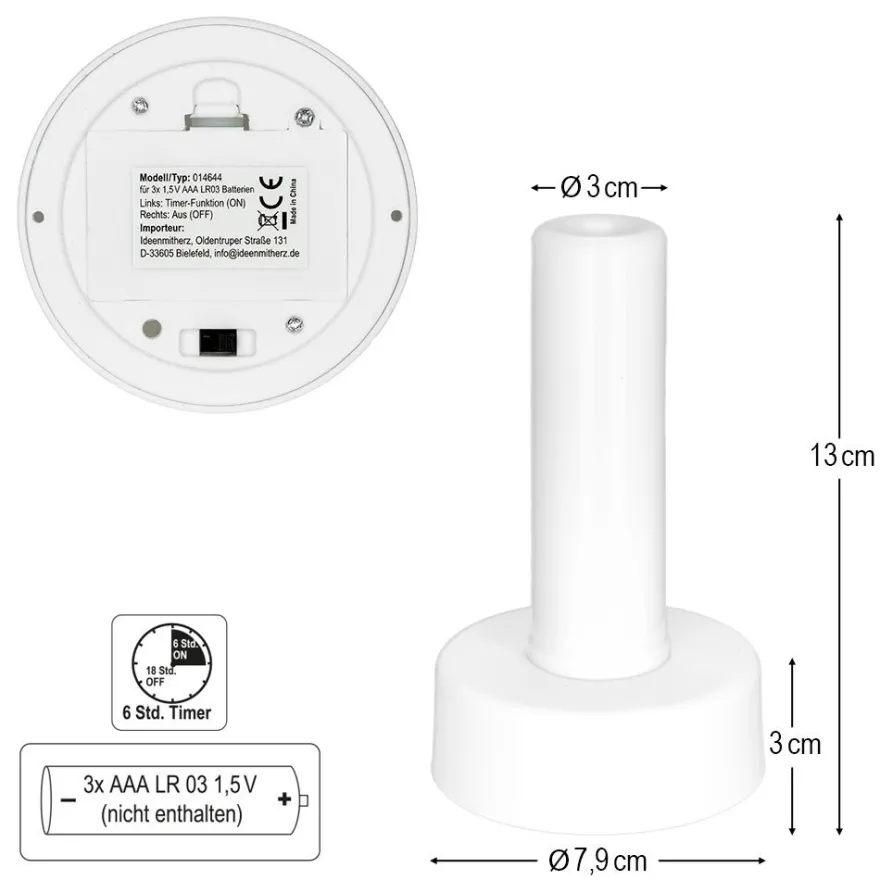 LED-Säule, warmweißes Licht, 13cm hoch, inkl. Timer