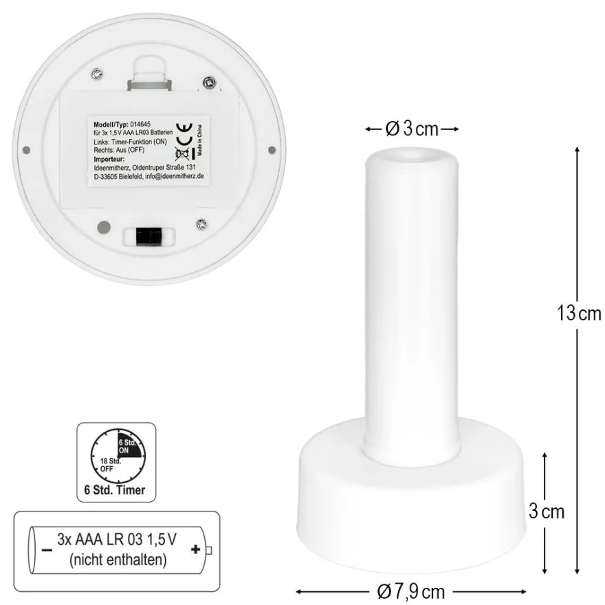 LED-Säule, weißes Licht, 13cm hoch, inkl. Timer