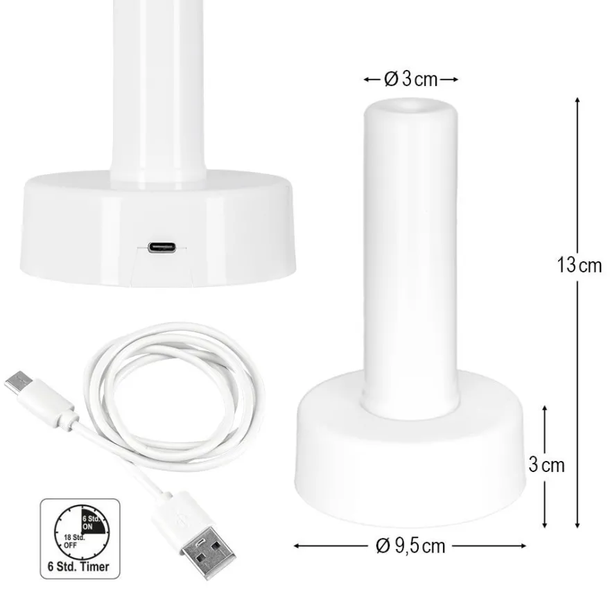 LED-Säule, weißes Licht, 13cm hoch, wiederaufladbar, Timer-Funktion