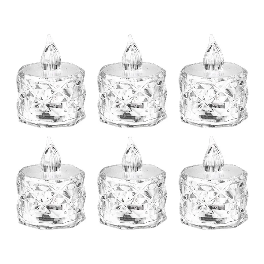 LED-Teelichter, facettiert, transparent, 5cm hoch, 6 Stück