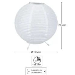 LED-Tischlampe, aus Papier, 21,5cm hoch, mit Timer-Funktion