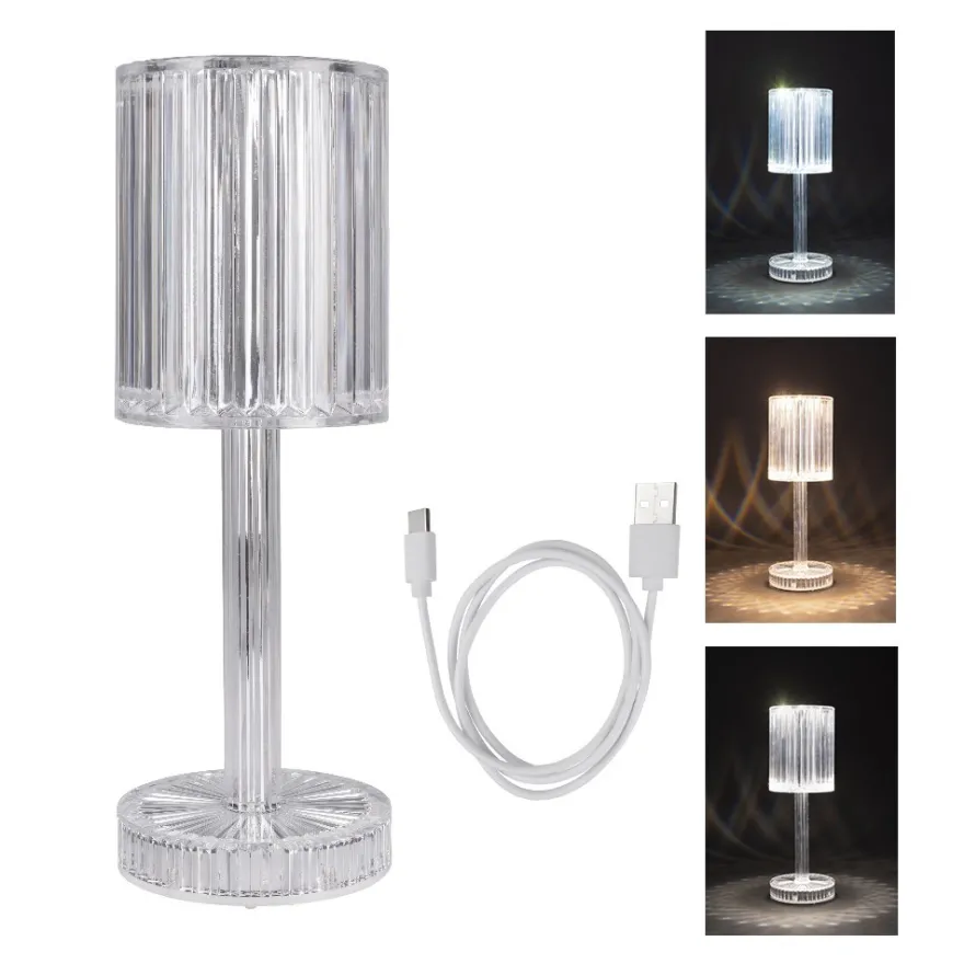 LED-Tischlampe, Kristalloptik 2, 24,6cm hoch, dimmbar, wiederaufladbar