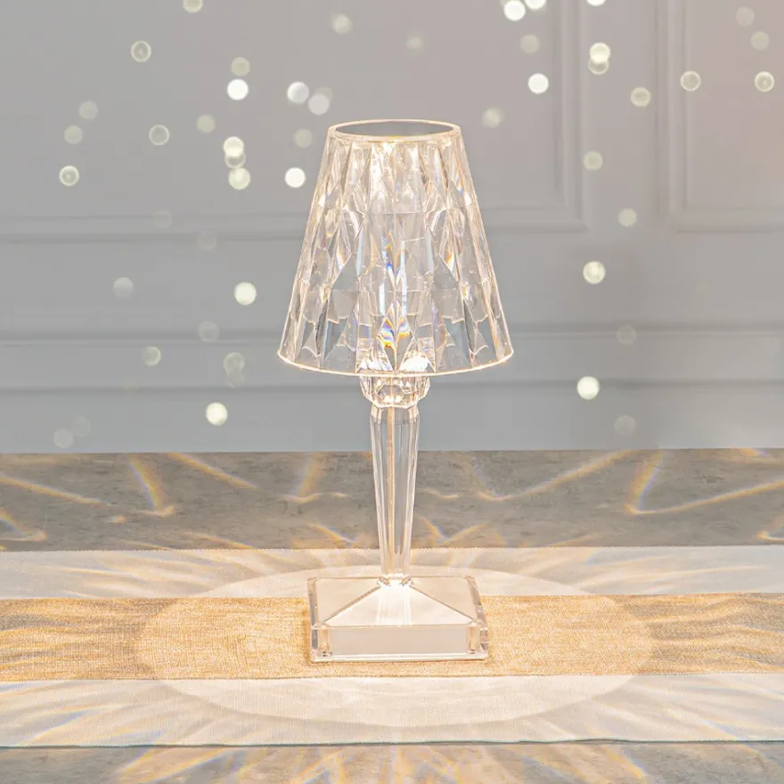 LED-Tischlampe, Kristalloptik, 25,5cm hoch, dimmbar, wiederaufladbar