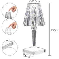LED-Tischlampe, Kristalloptik, 25,5cm hoch, dimmbar, wiederaufladbar