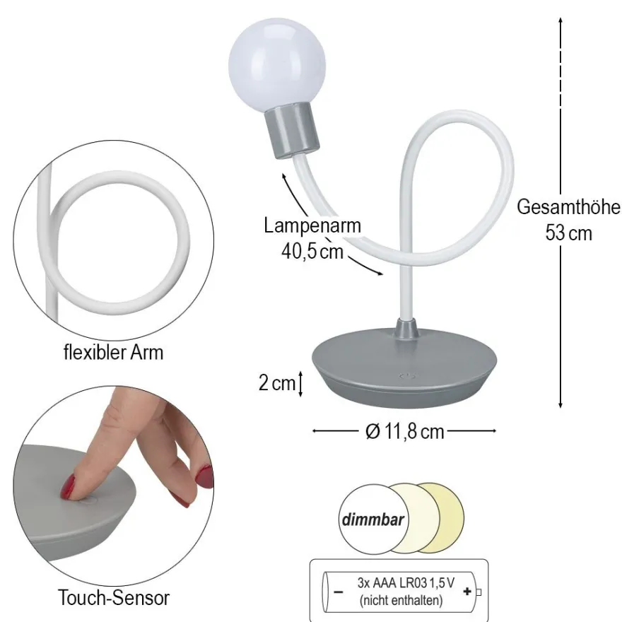 LED-Tischlampe, mit flexiblem Arm, 53cm hoch, dimmbar, USB-Kabel oder batteriebetrieben