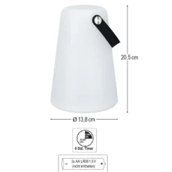 LED-Tischlampe, mit Henkel, 20,5cm hoch, mit Timer-Funktion