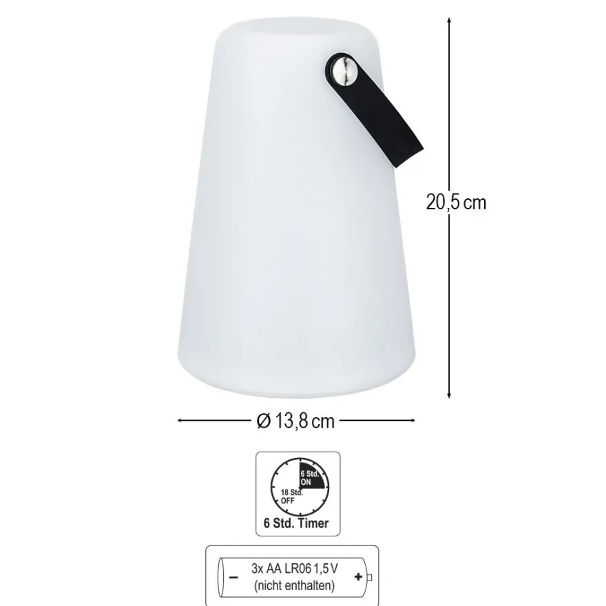 LED-Tischlampe, mit Henkel, 20,5cm hoch, mit Timer-Funktion