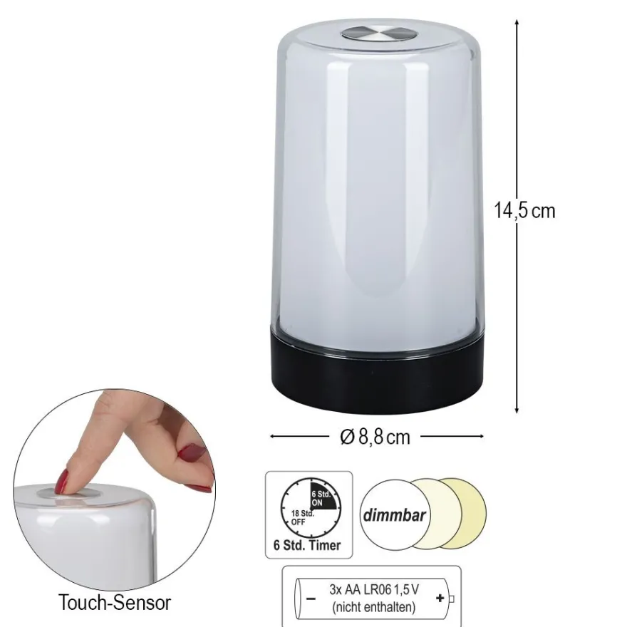 LED-Tischlampe, mit Touchsensor, 14,5cm hoch, dimmbar, USB-Kabel oder batteriebetrieben